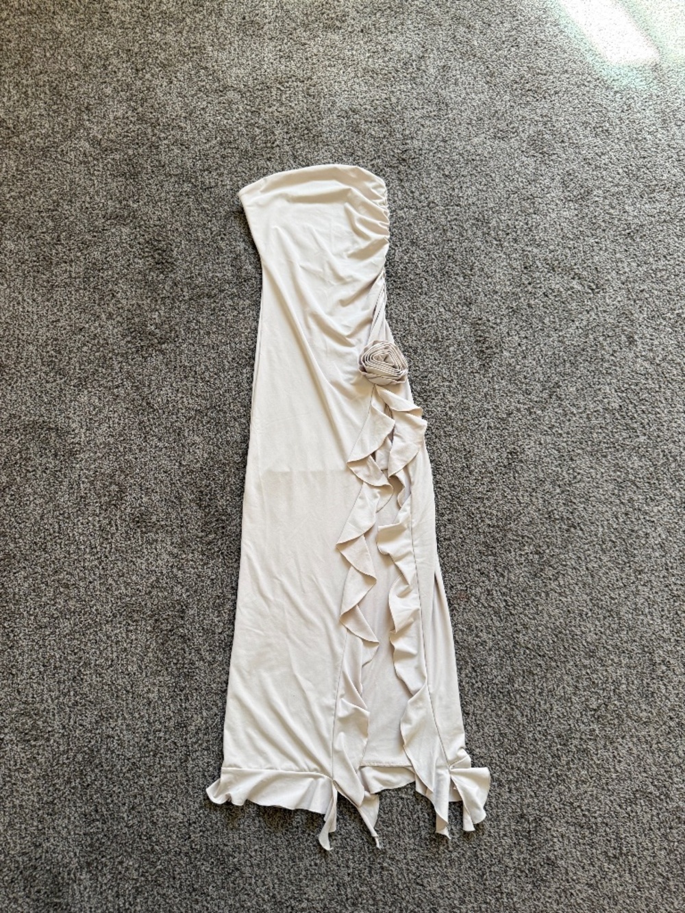 Beige Strapless Dress With Slit